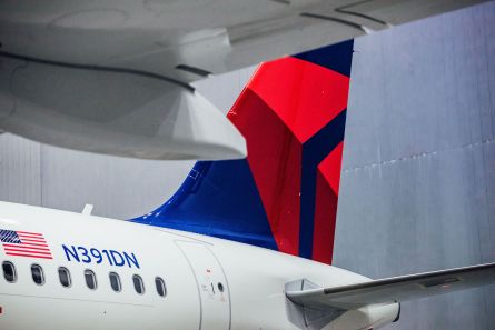 Delta Air Lines custom paints one of its A320s for profit sharing day in Atlanta, Ga. on Wednesday, February 12, 2020. (Photo by John Paul Van Wert for Rank Studios)